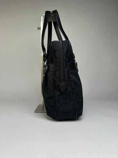 Vintage Ferragamo Gancini Monogram Structured Top-Handle Bag Late 1990s Black
