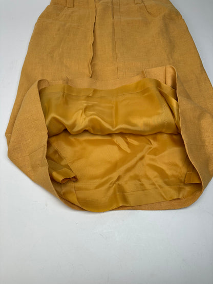 Vintage Dior Mustard Linen Midi Skirt with Pleat Detail