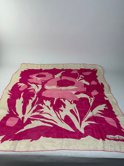 Vintage Dior Silk Foulard Scarf Cream Hot Pink