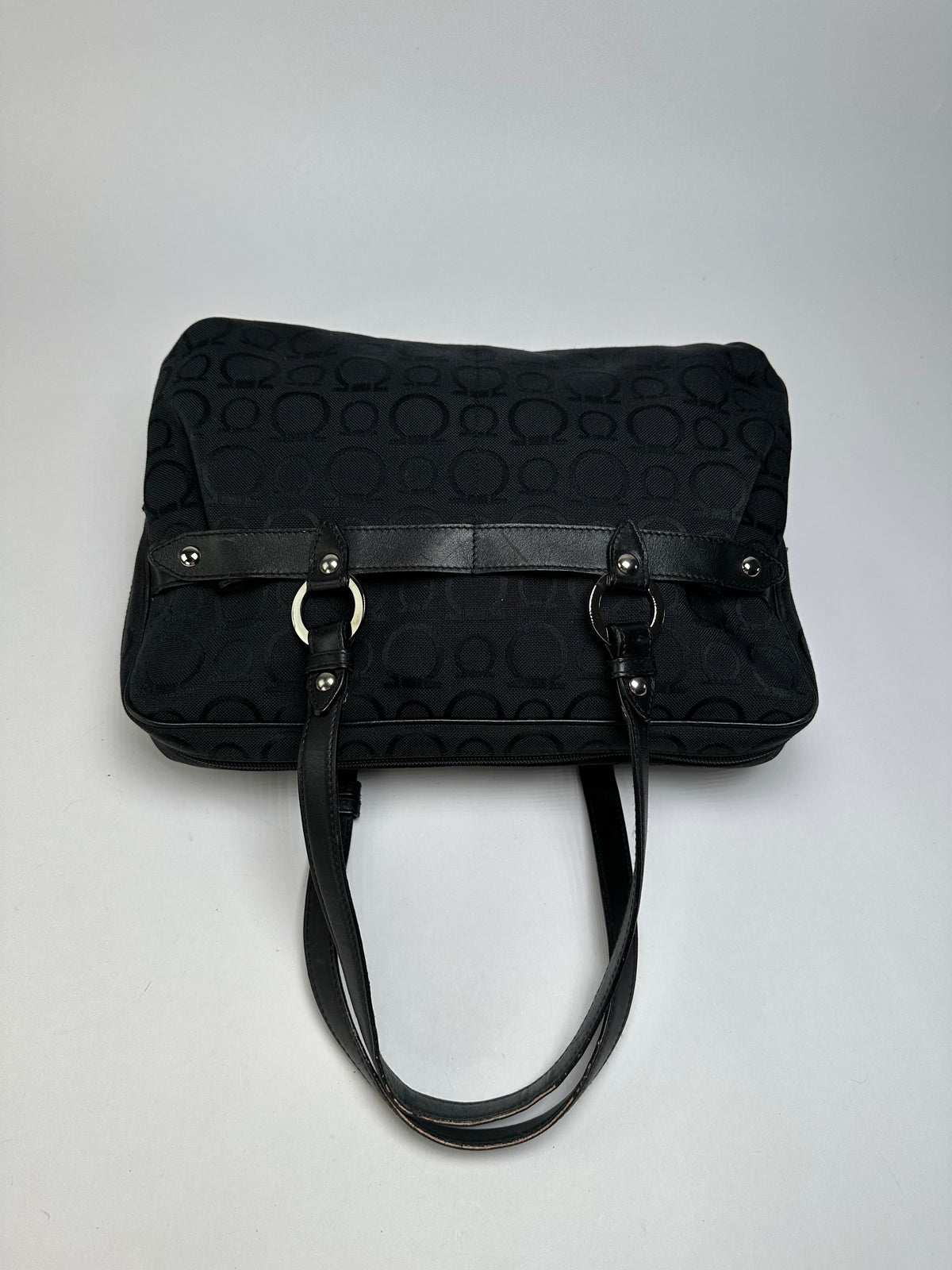 Vintage Ferragamo Gancini Monogram Structured Top-Handle Bag Late 1990s Black