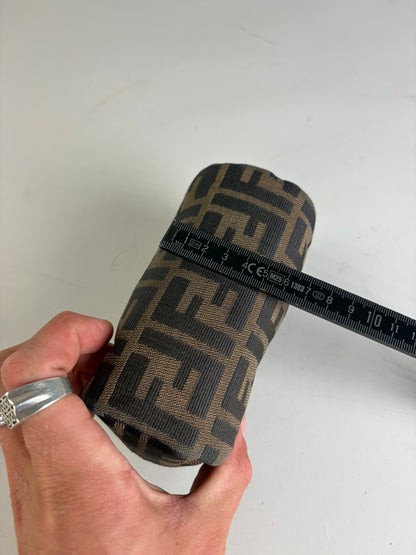 Vintage Fendi FF Logo Jacquard Cosmetic Pouch Brown Tan