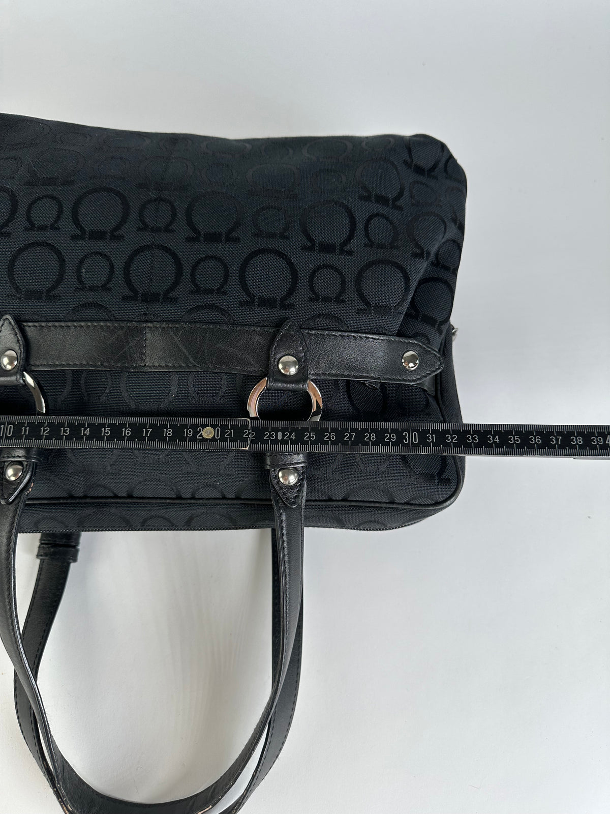 Vintage Ferragamo Gancini Monogram Structured Top-Handle Bag Late 1990s Black