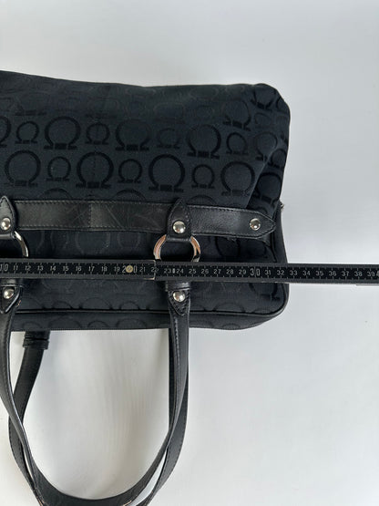 Vintage Ferragamo Gancini Monogram Structured Top-Handle Bag Late 1990s Black