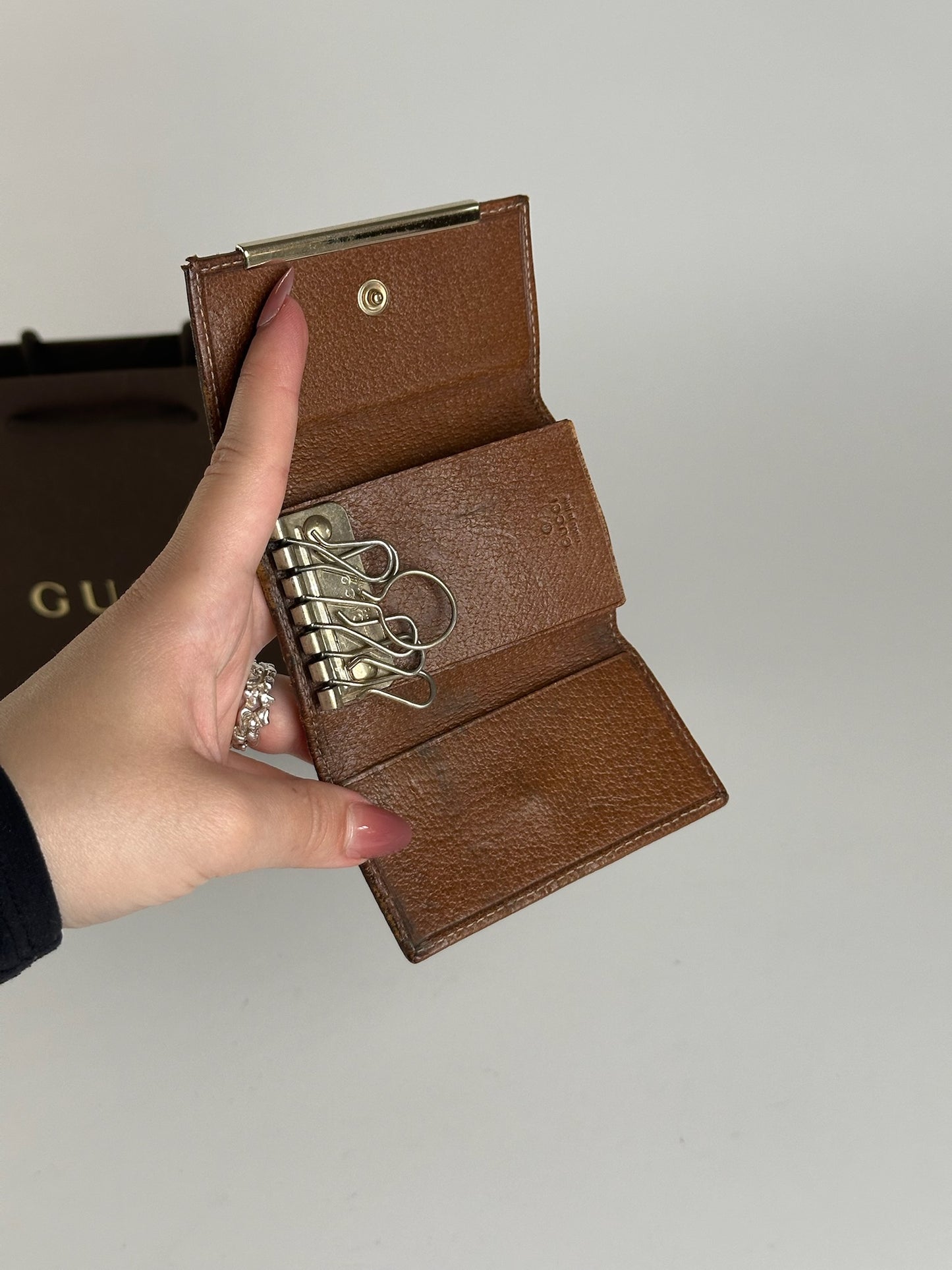 Vintage Gucci Monogram Key Holder beige brown