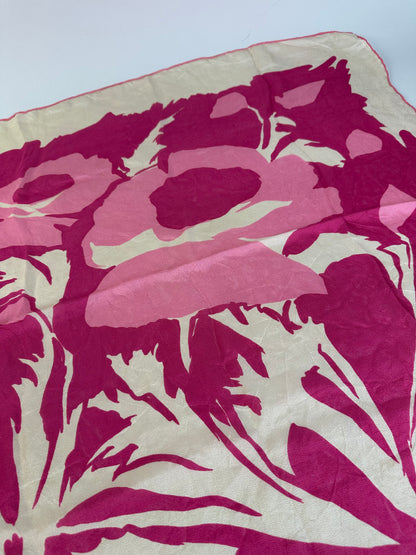 Vintage Dior Silk Foulard Scarf Cream Hot Pink