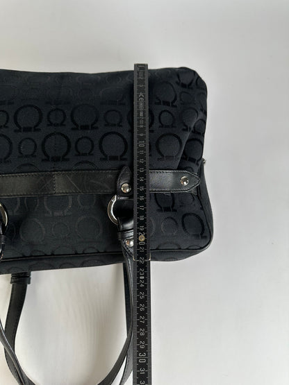 Vintage Ferragamo Gancini Monogram Structured Top-Handle Bag Late 1990s Black