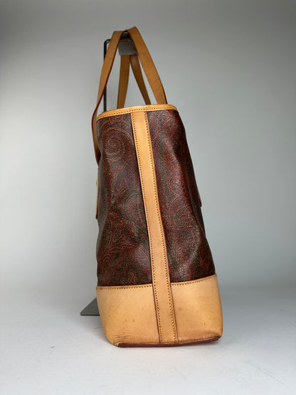 Etro Multi-Color Paisley Canvas and Leather Tote Bag