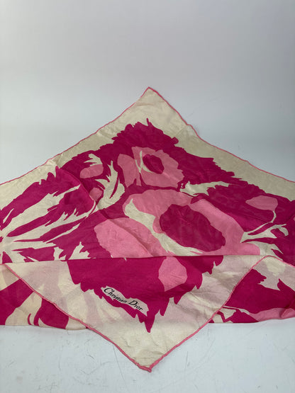 Vintage Dior Silk Foulard Scarf Cream Hot Pink