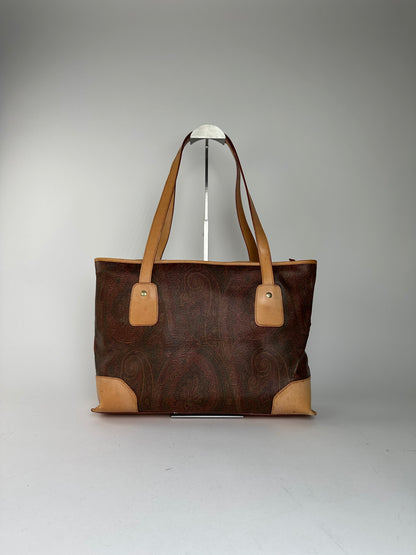 Etro Multi-Color Paisley Canvas and Leather Tote Bag