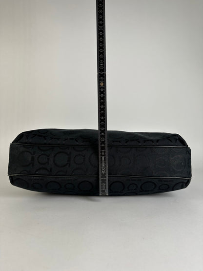 Vintage Ferragamo Gancini Monogram Structured Top-Handle Bag Late 1990s Black