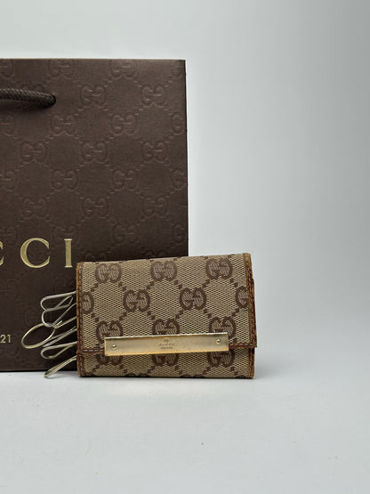 Vintage Gucci Monogram Key Holder beige brown