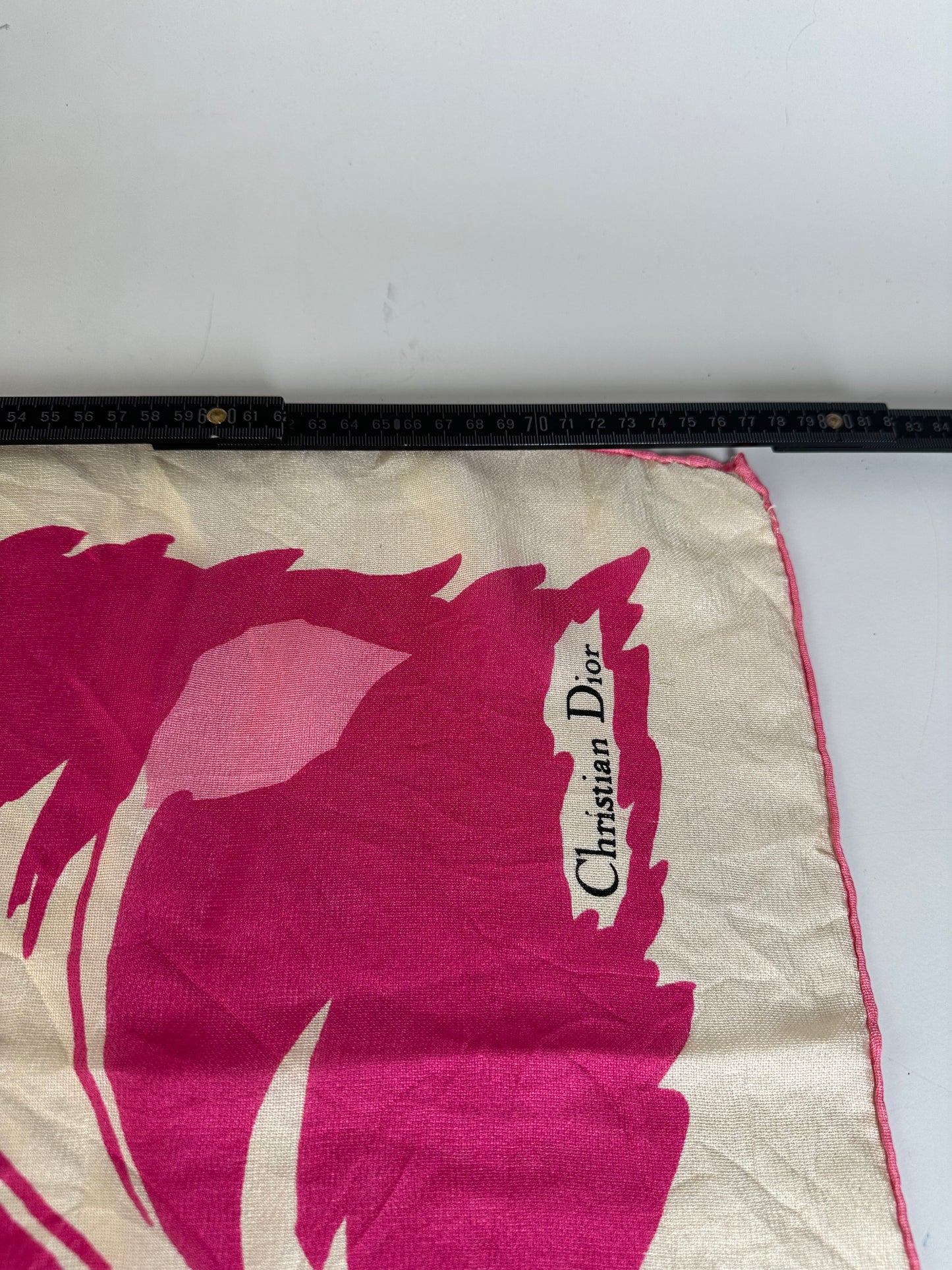 Vintage Dior Silk Foulard Scarf Cream Hot Pink