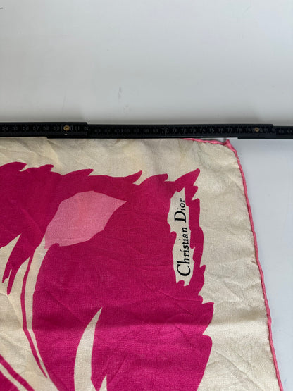 Vintage Dior Silk Foulard Scarf Cream Hot Pink