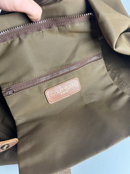 Vintage Courreges Paris Polyester Travel Bag Khaki Brown