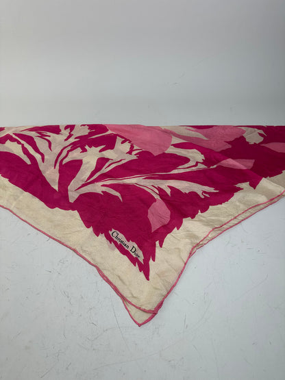 Vintage Dior Silk Foulard Scarf Cream Hot Pink