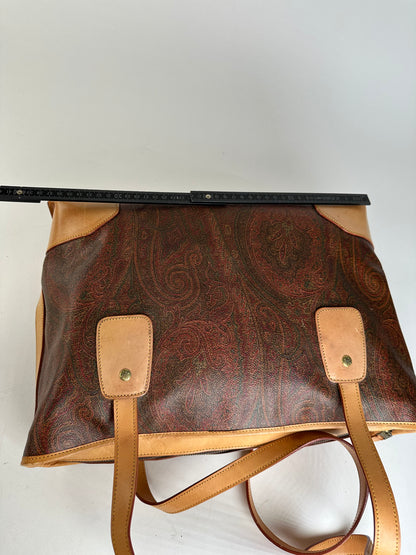 Etro Multi-Color Paisley Canvas and Leather Tote Bag