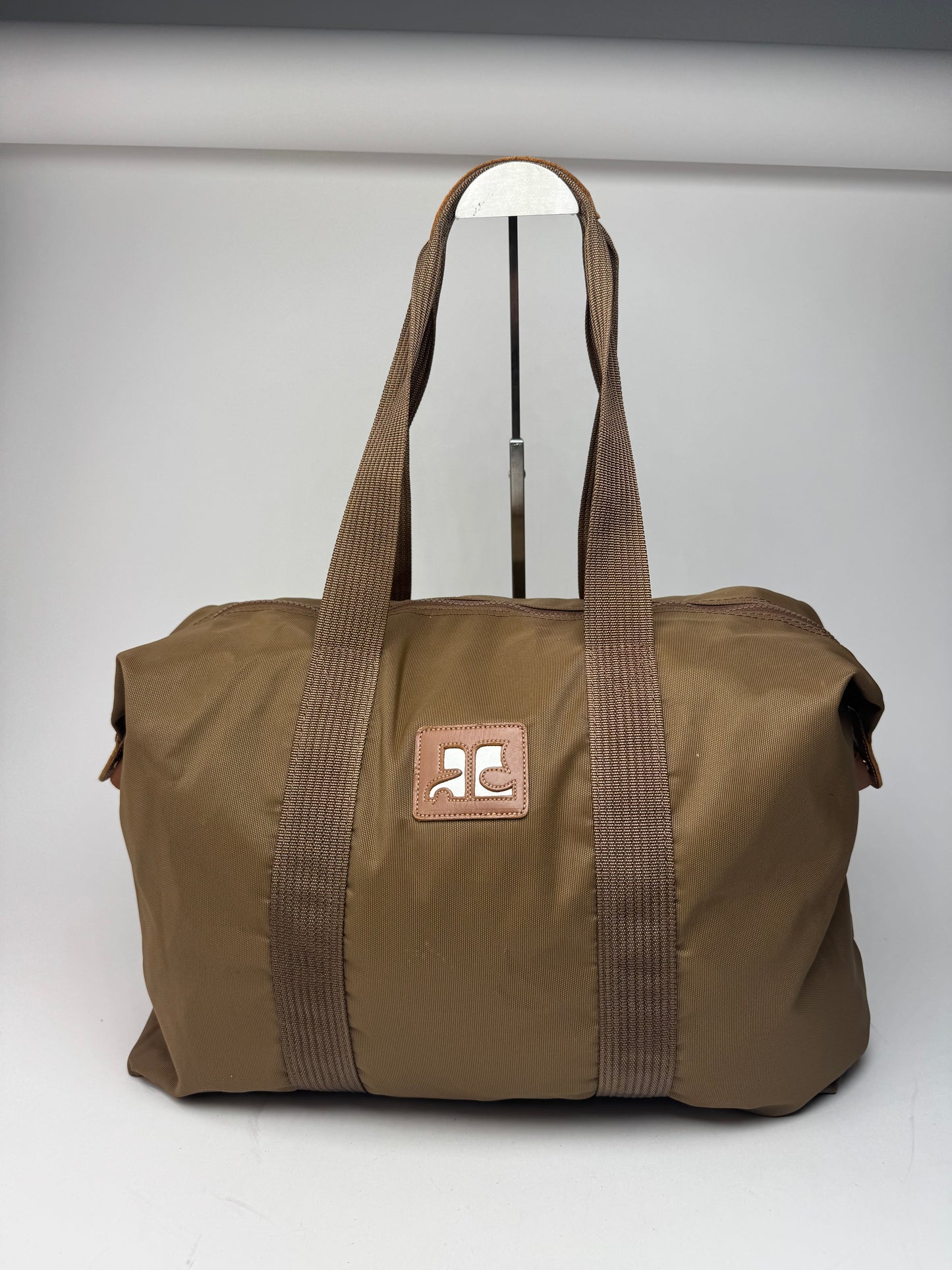 Vintage Courreges Paris Polyester Travel Bag Khaki Brown