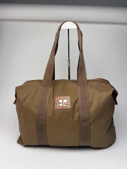 Vintage Courreges Paris Polyester Travel Bag Khaki Brown