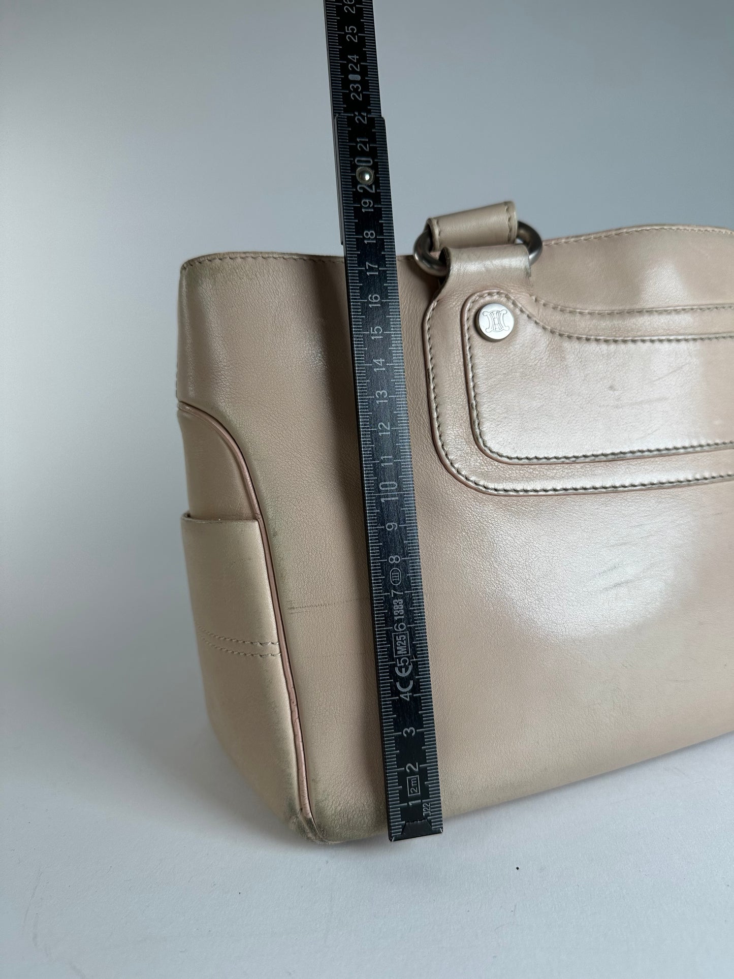 Vintage Celine Paris Leather Boogie Bag Beige Brown