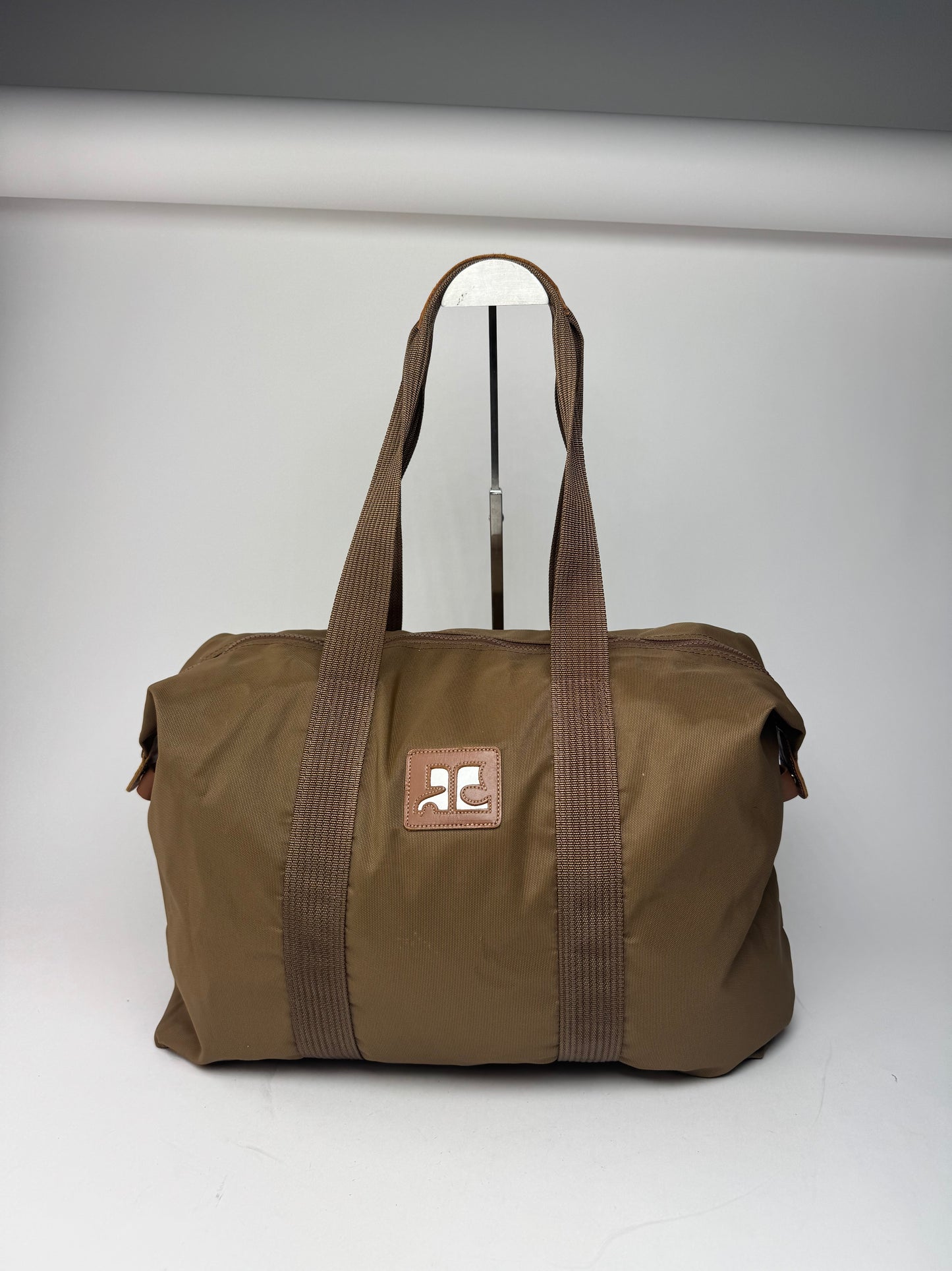 Vintage Courreges Paris Polyester Travel Bag Khaki Brown