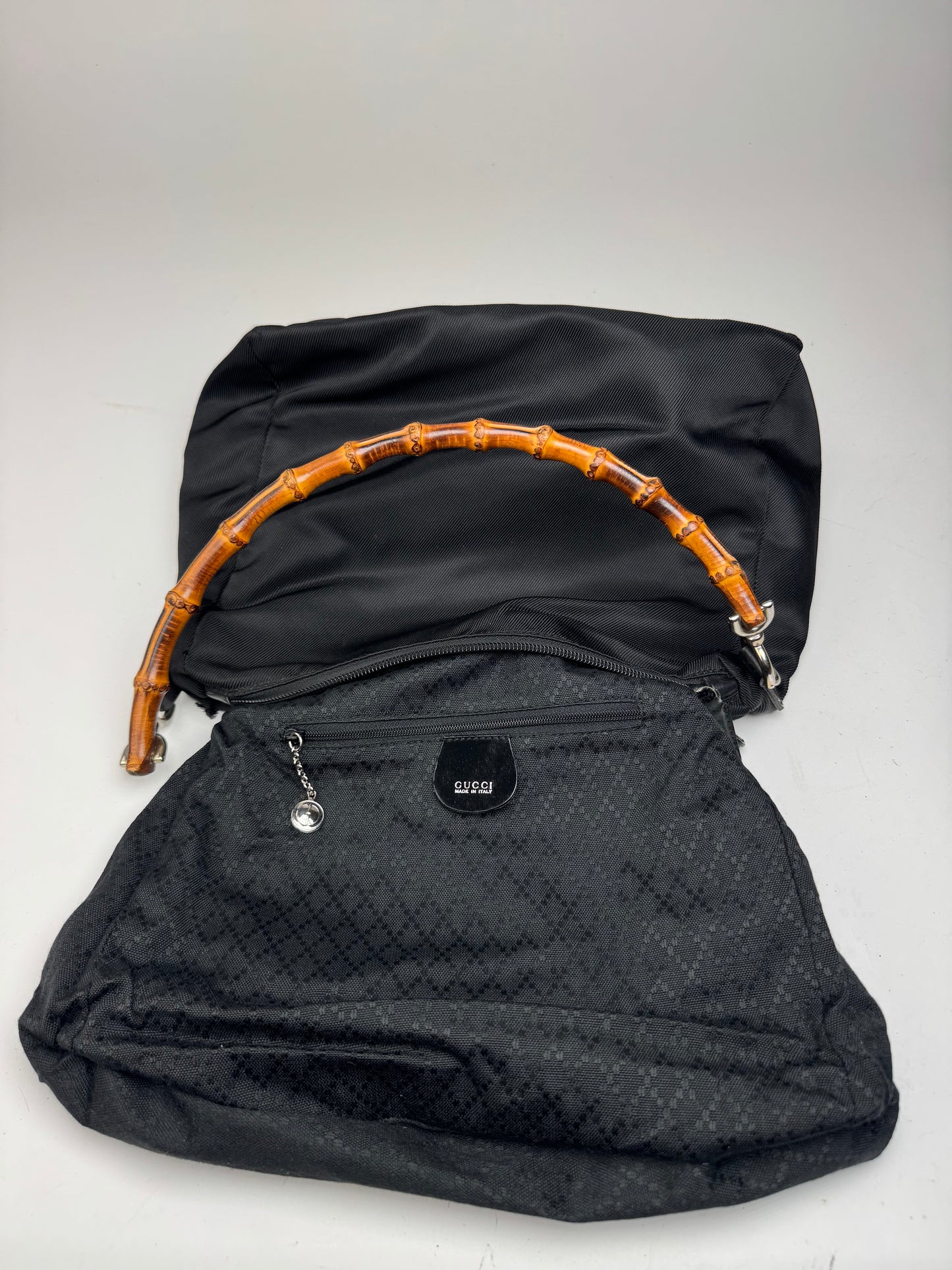 Sac Gucci vintage en toile de bambou noir