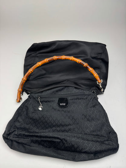 Sac Gucci vintage en toile de bambou noir