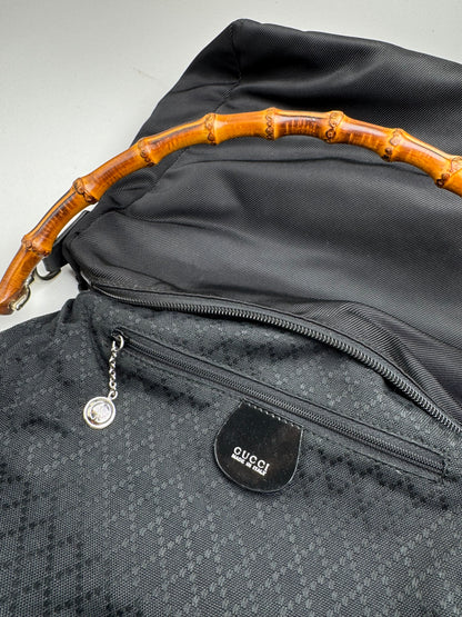 Sac Gucci vintage en toile de bambou noir