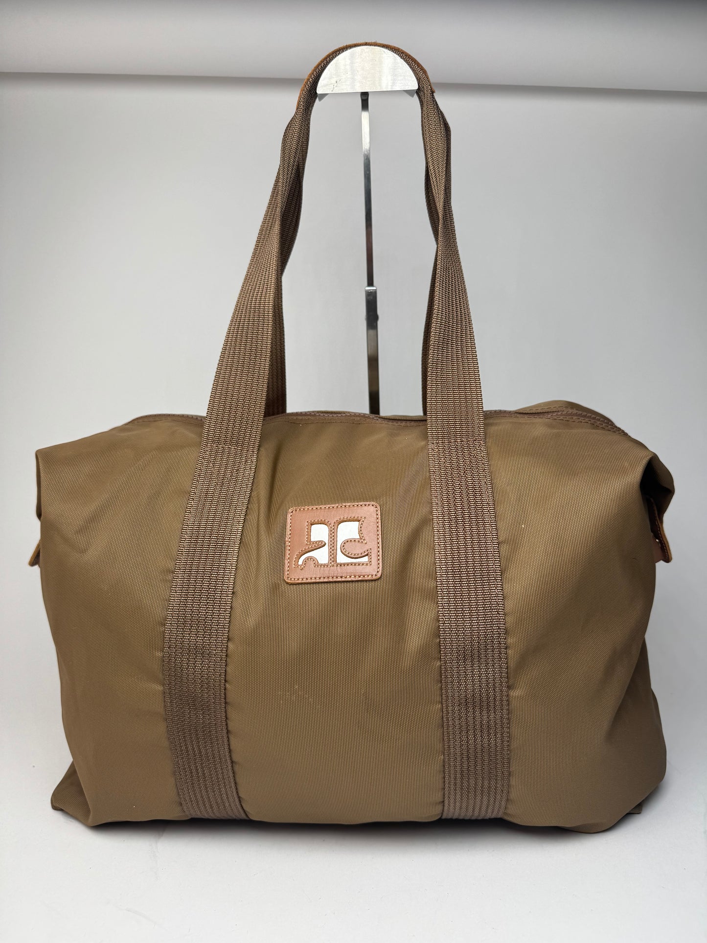 Vintage Courreges Paris Polyester Travel Bag Khaki Brown