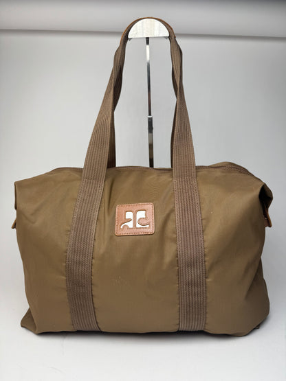 Vintage Courreges Paris Polyester Travel Bag Khaki Brown