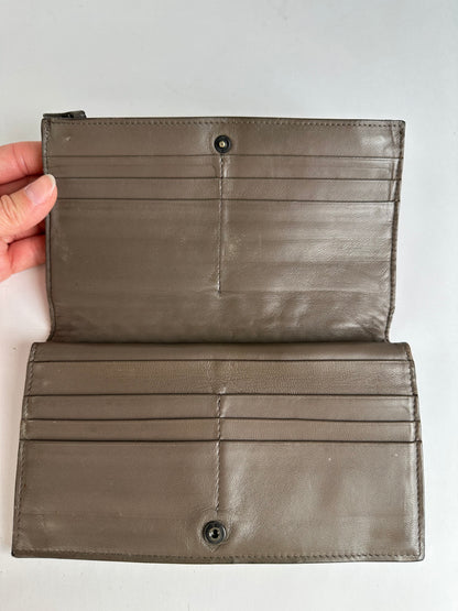 Vintage Bottega Veneta Intrecciato Leather Bifold Wallet Late 1980s Brown Gold