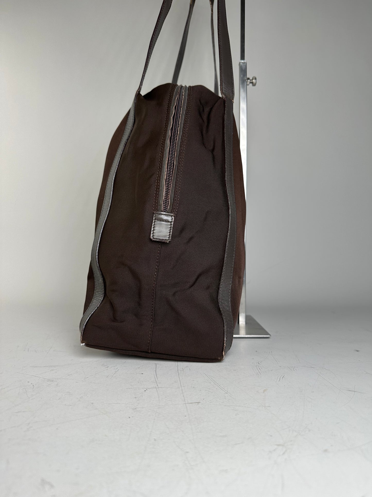 Vintage Gucci Nylon Tote Bag Brown Silver