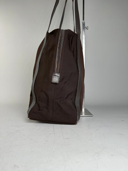 Vintage Gucci Nylon Tote Bag Brown Silver