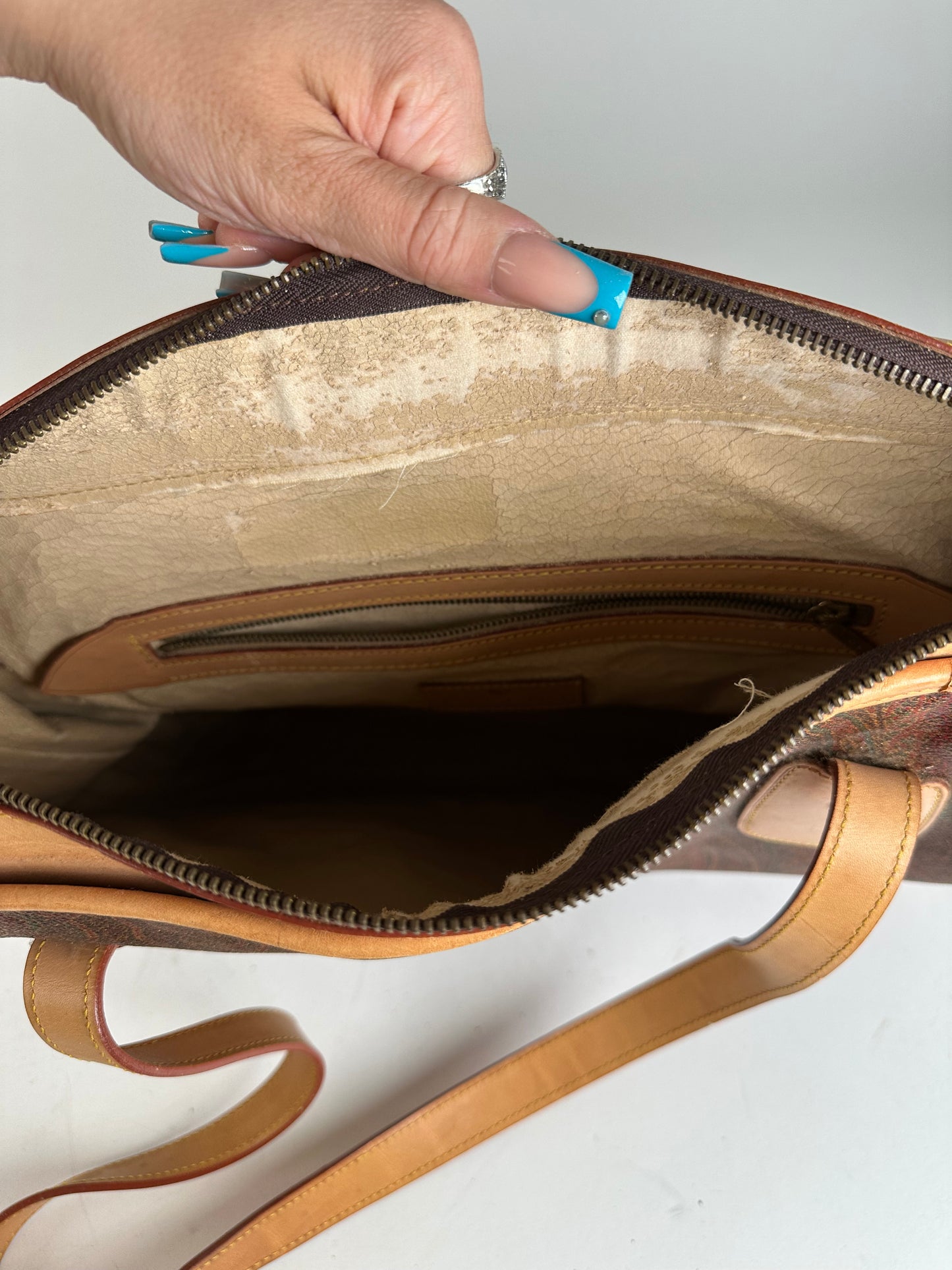 Etro Multi-Color Paisley Canvas and Leather Tote Bag