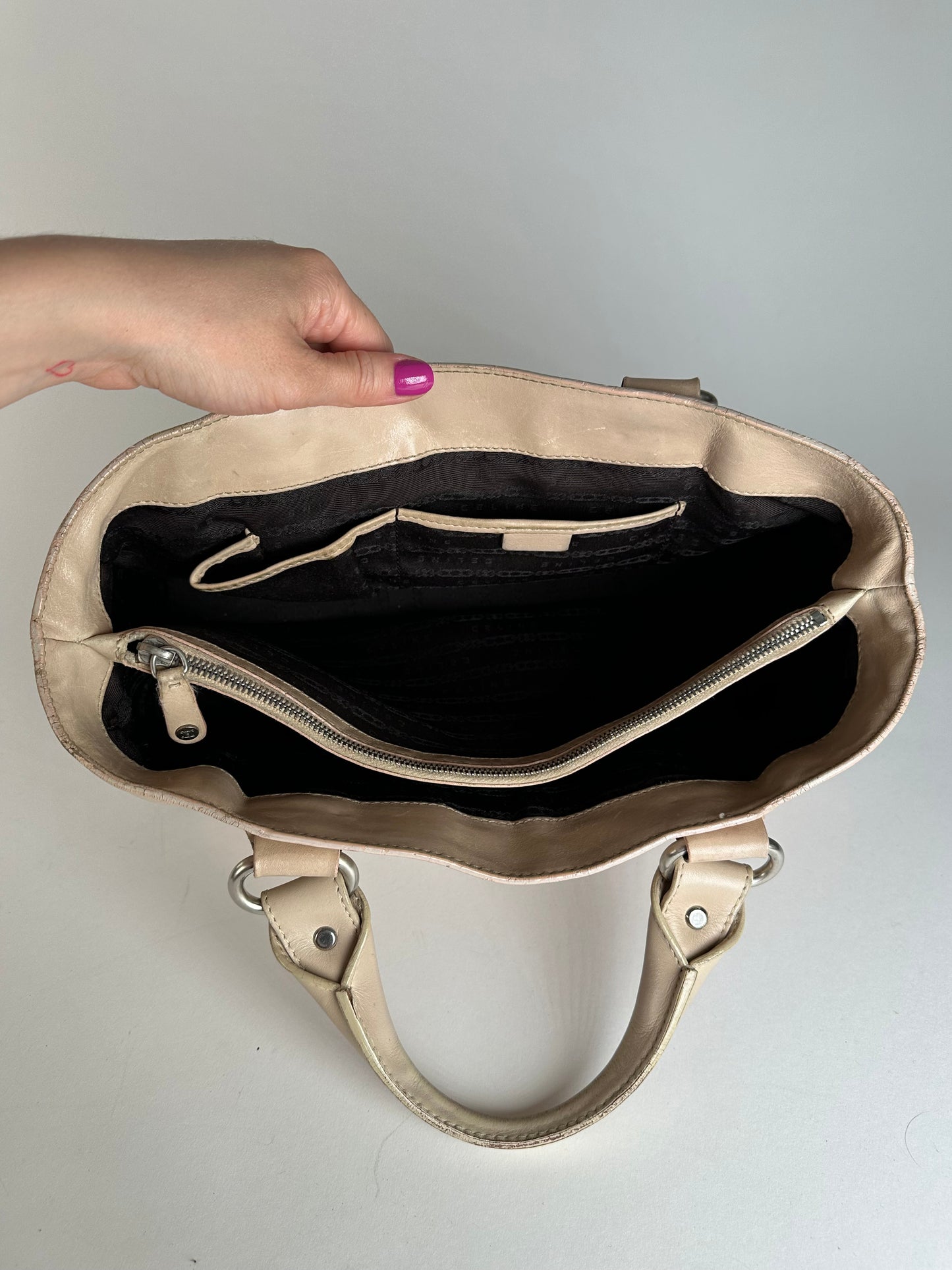 Vintage Celine Paris Leather Boogie Bag Beige Brown