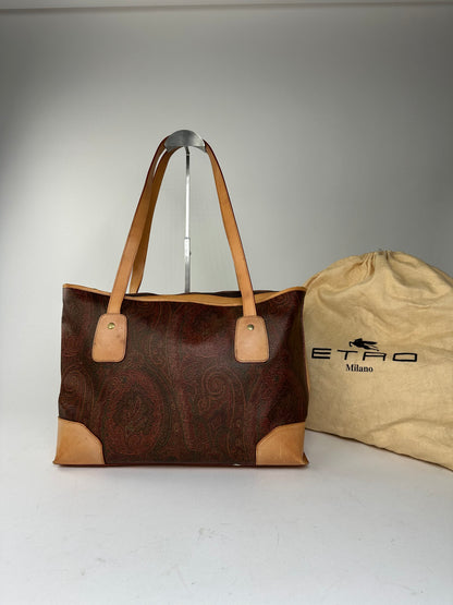 Etro Multi-Color Paisley Canvas and Leather Tote Bag