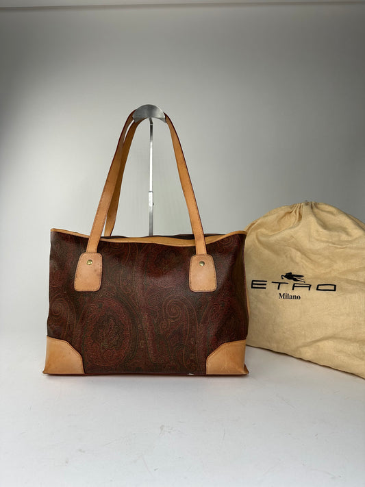 Etro Multi-Color Paisley Canvas and Leather Tote Bag
