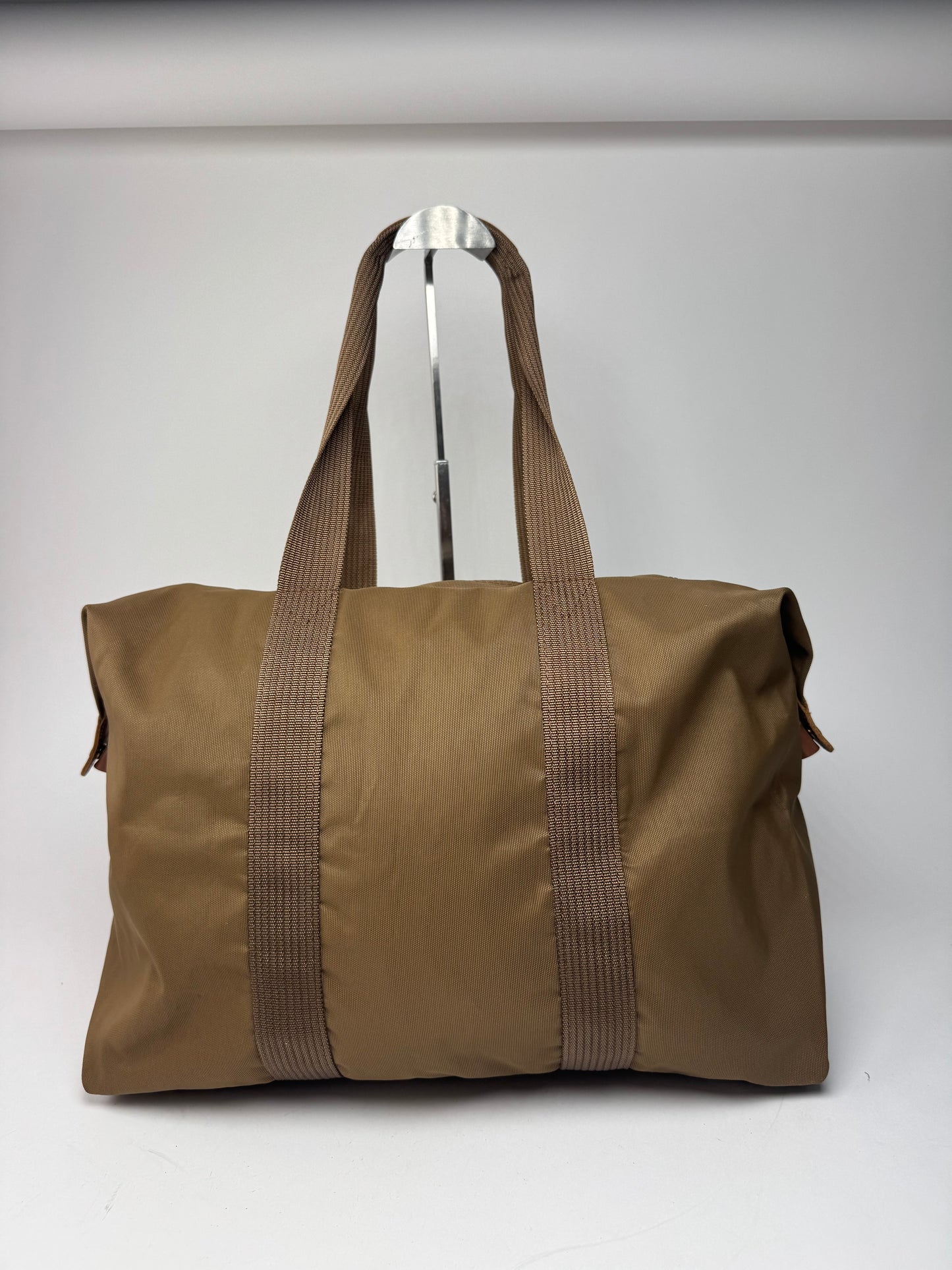 Vintage Courreges Paris Polyester Travel Bag Khaki Brown