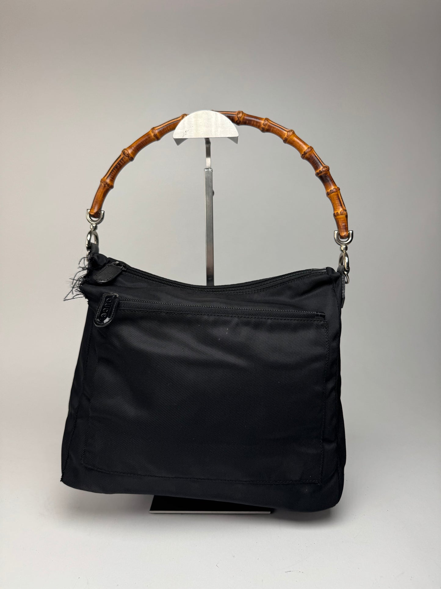 Sac Gucci vintage en toile de bambou noir