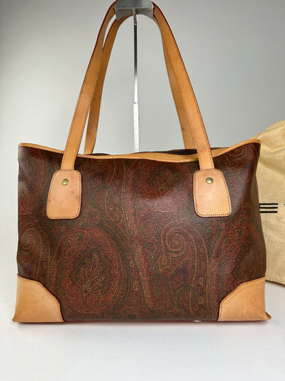 Etro Multi-Color Paisley Canvas and Leather Tote Bag
