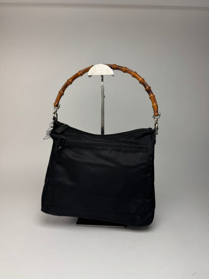 Sac Gucci vintage en toile de bambou noir