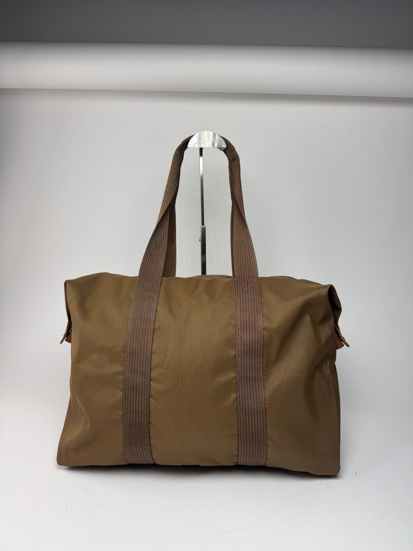 Vintage Courreges Paris Polyester Travel Bag Khaki Brown