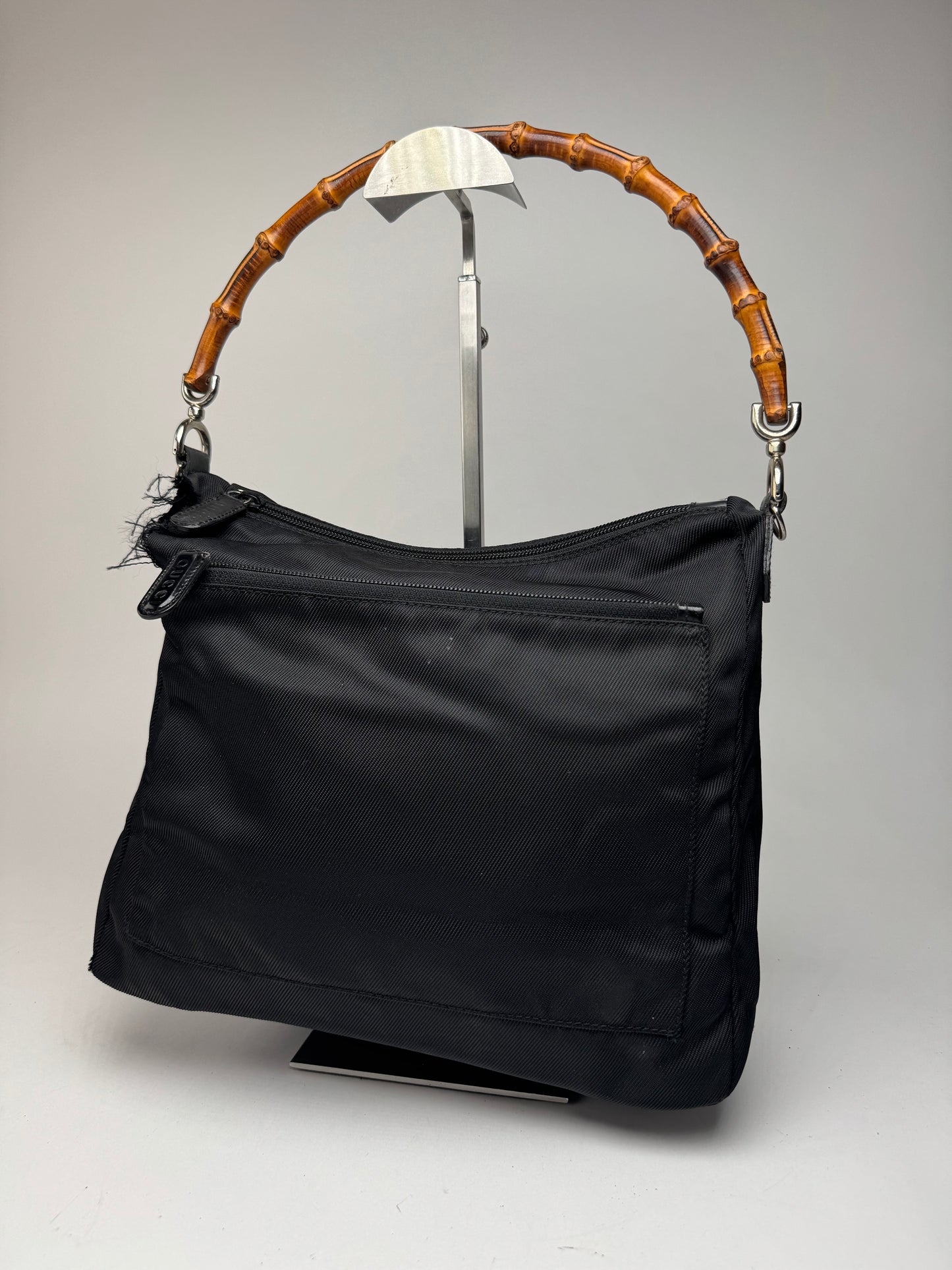Sac Gucci vintage en toile de bambou noir