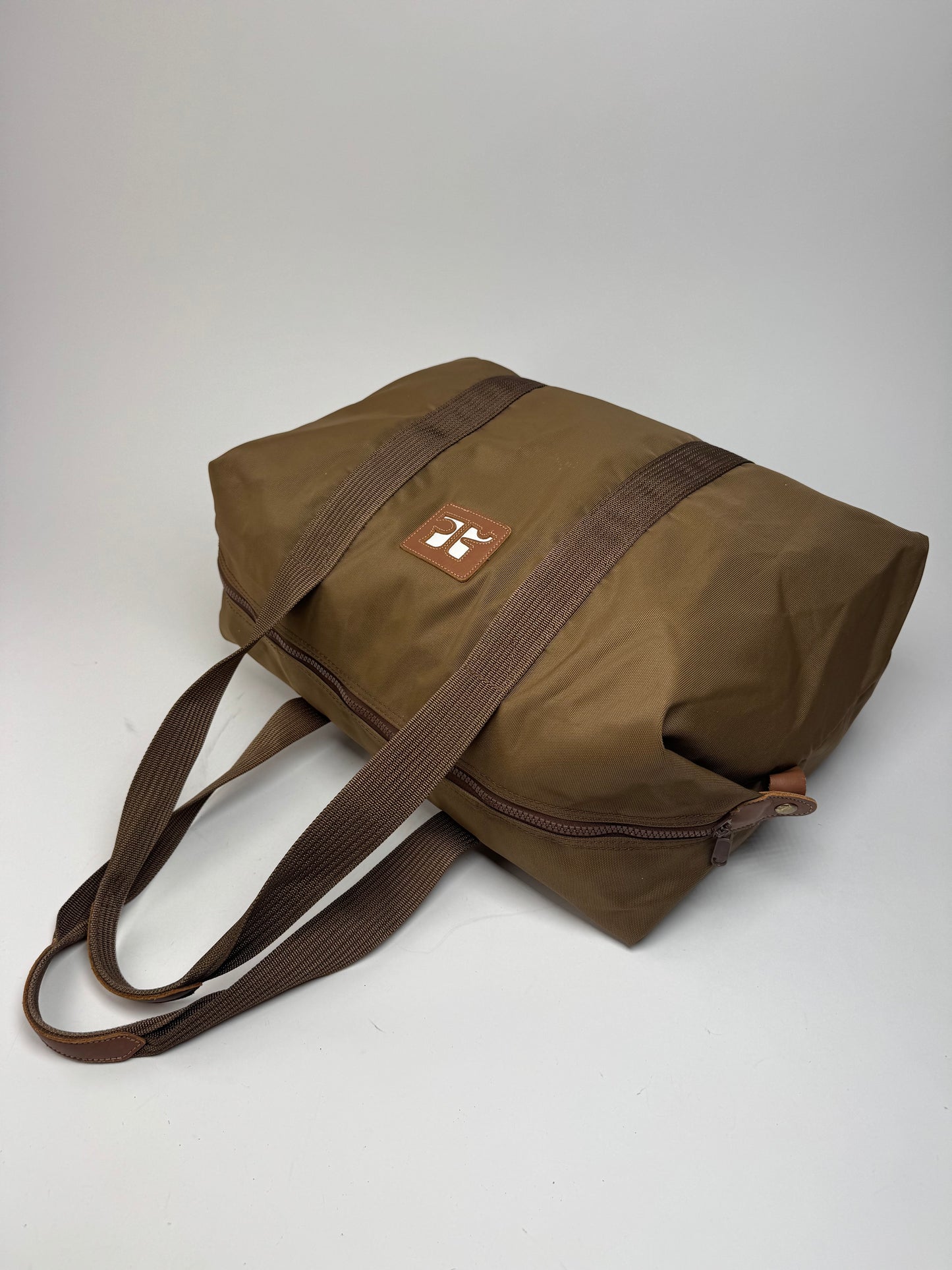 Vintage Courreges Paris Polyester Travel Bag Khaki Brown