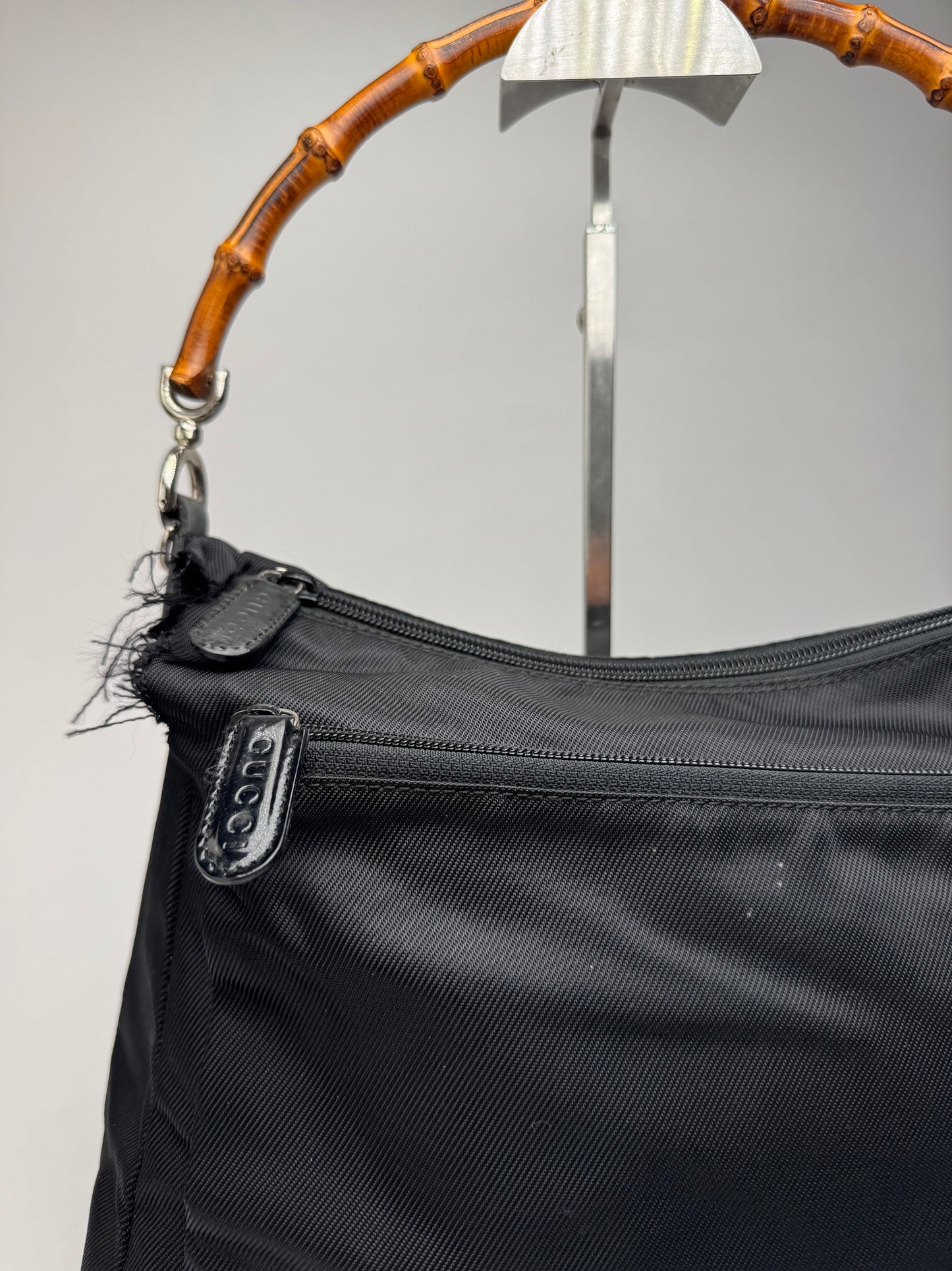 Sac Gucci vintage en toile de bambou noir