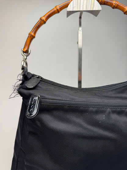 Sac Gucci vintage en toile de bambou noir