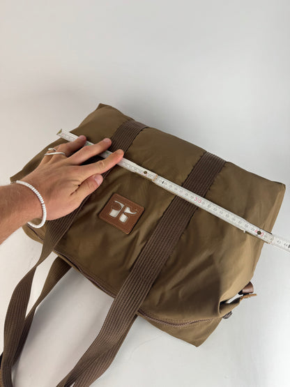 Vintage Courreges Paris Polyester Travel Bag Khaki Brown