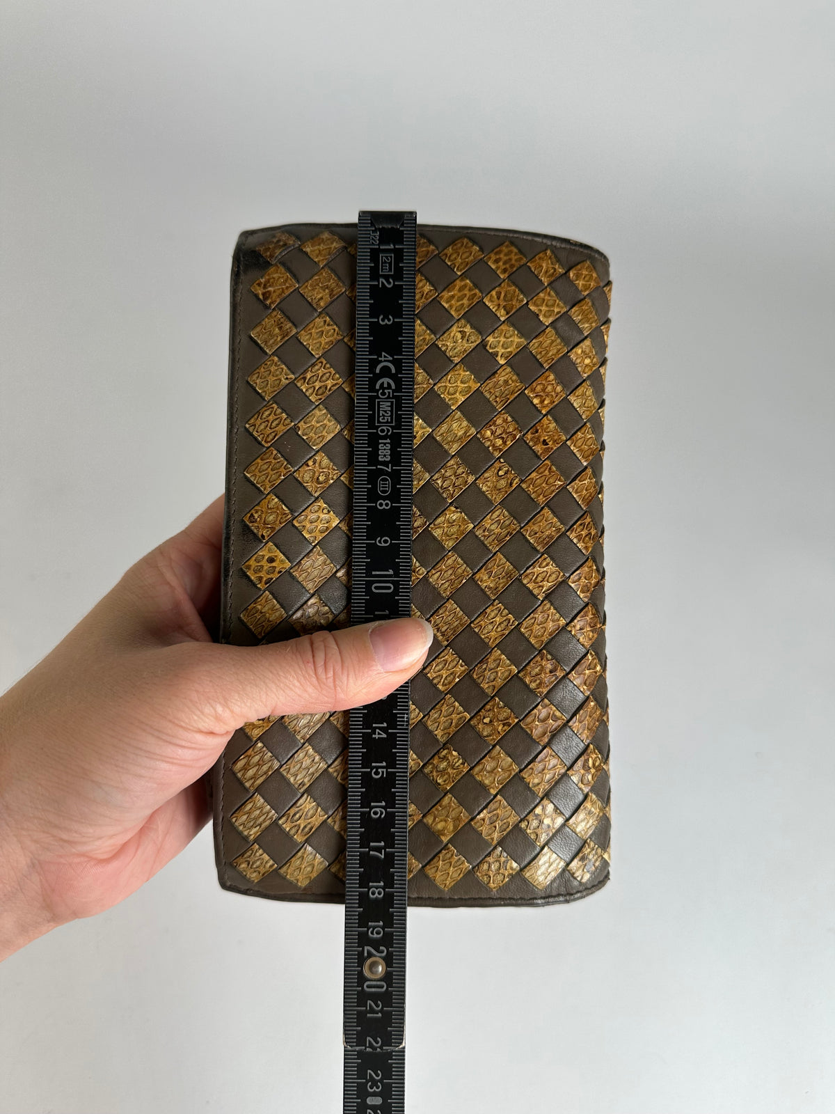 Vintage Bottega Veneta Intrecciato Leather Bifold Wallet Late 1980s Brown Gold