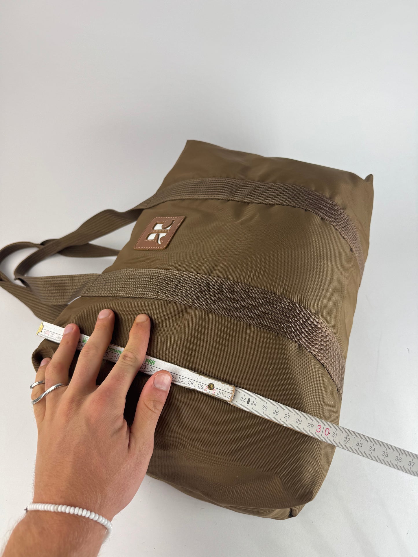 Vintage Courreges Paris Polyester Travel Bag Khaki Brown