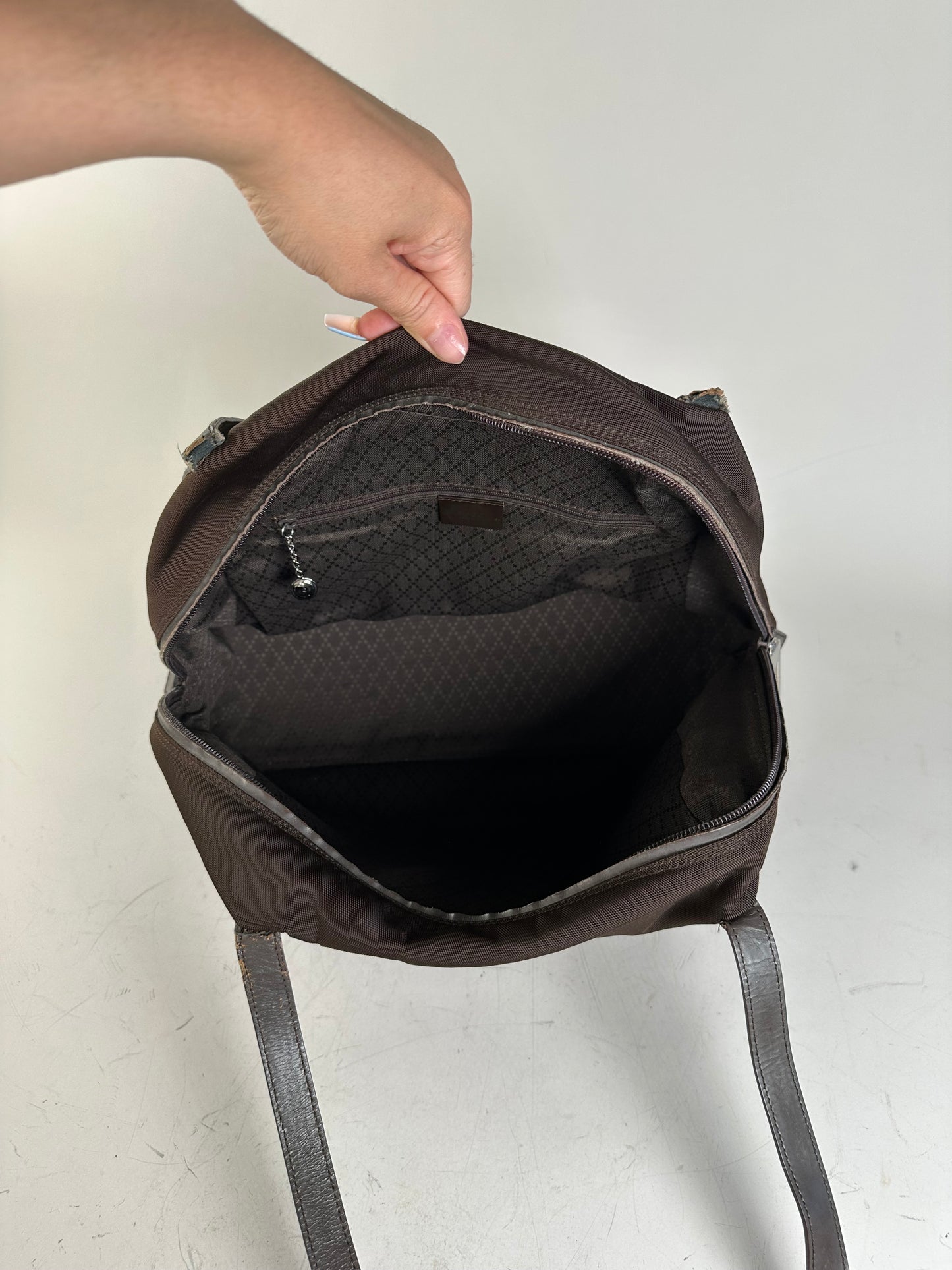 Vintage Gucci Nylon Tote Bag Brown Silver