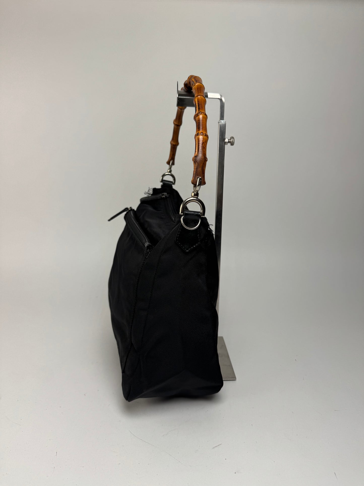 Sac Gucci vintage en toile de bambou noir